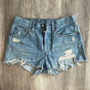 Levi’s 501 Distressed Blue Denim Shorts